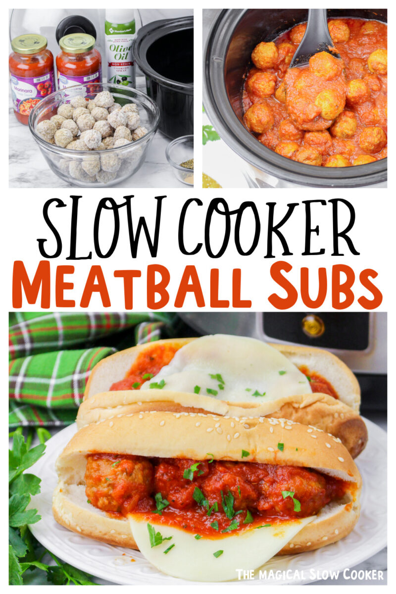 collage of meatball sub images with text overlay for pinterest