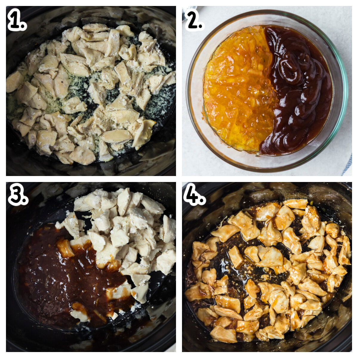 collage about how to make orange chicken in slow cooker