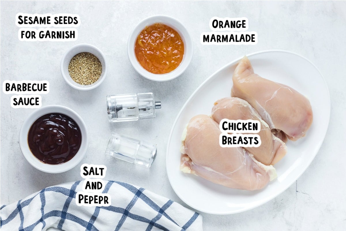 ingredients for orange chicken with text overlay