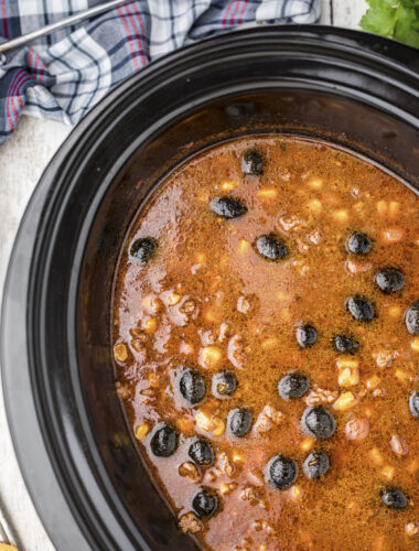 close up of taco soup in the slow cooker