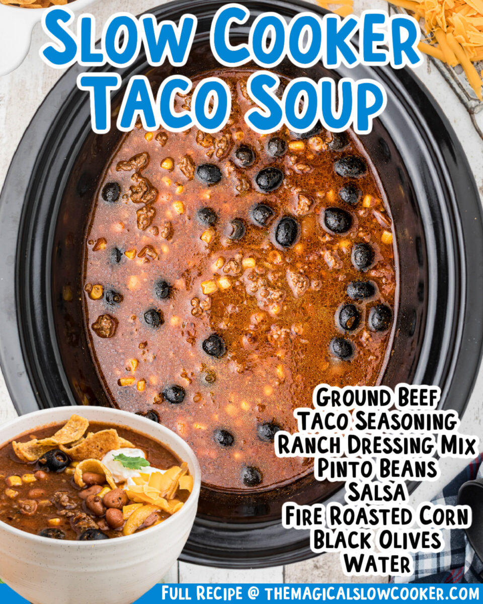 Images of taco soup with text for facebook.