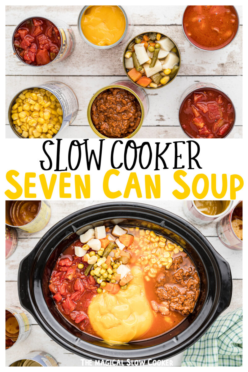 collage of 7 can soup with text for pinterest.