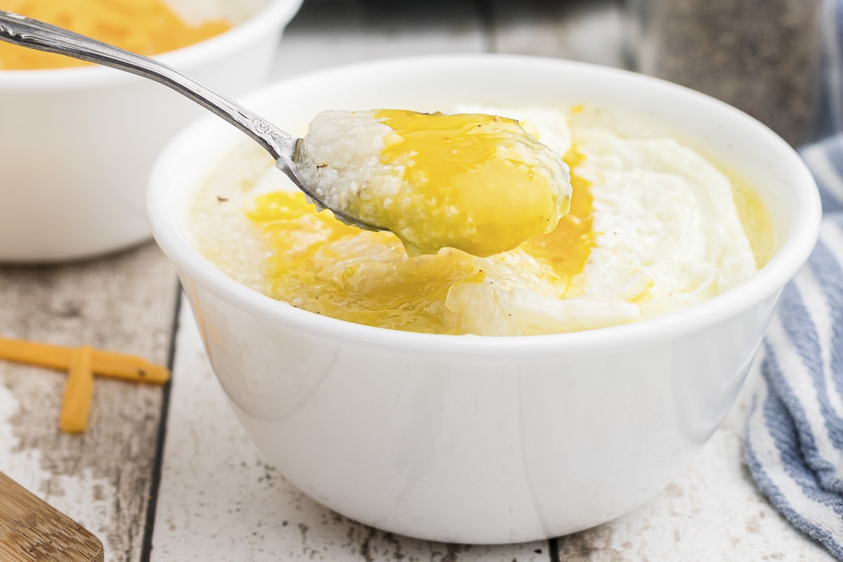 crockpot grits with cheese on top.