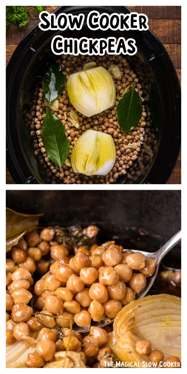 long image of chickpeas with text overlay for pinterest