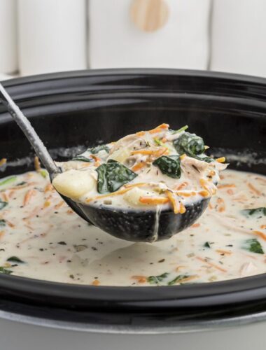cooked gnocchi soup in a slow cooker.