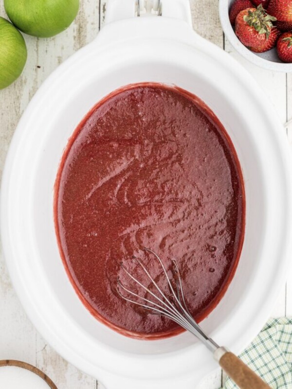 strawberry applesauce in the slow cooker.