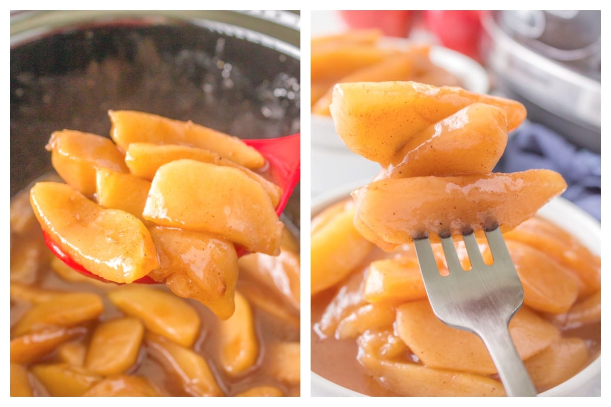 2 images of cooked fried apples