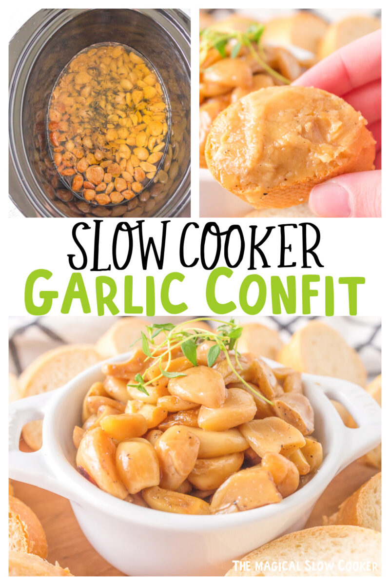 Collage of garlic confit images with text overlay for pinterest