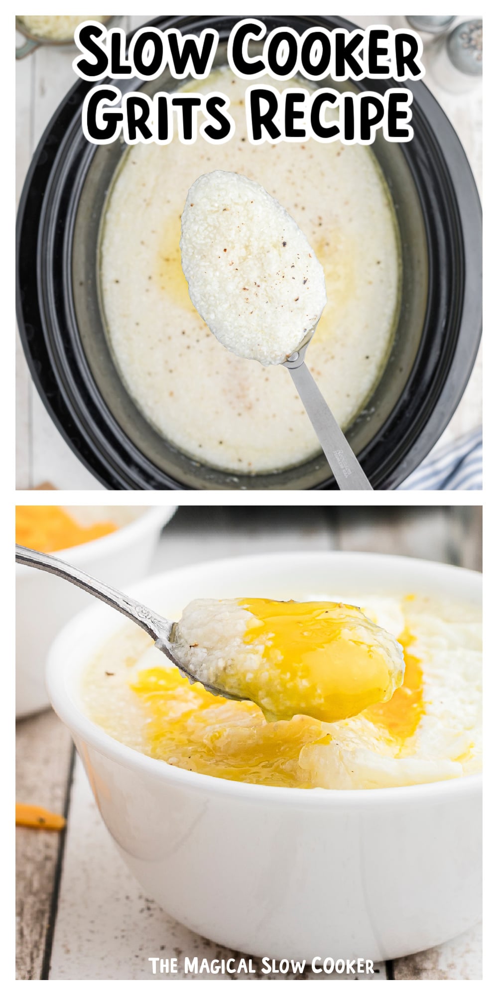 long image of grits with text overlay for pinterest