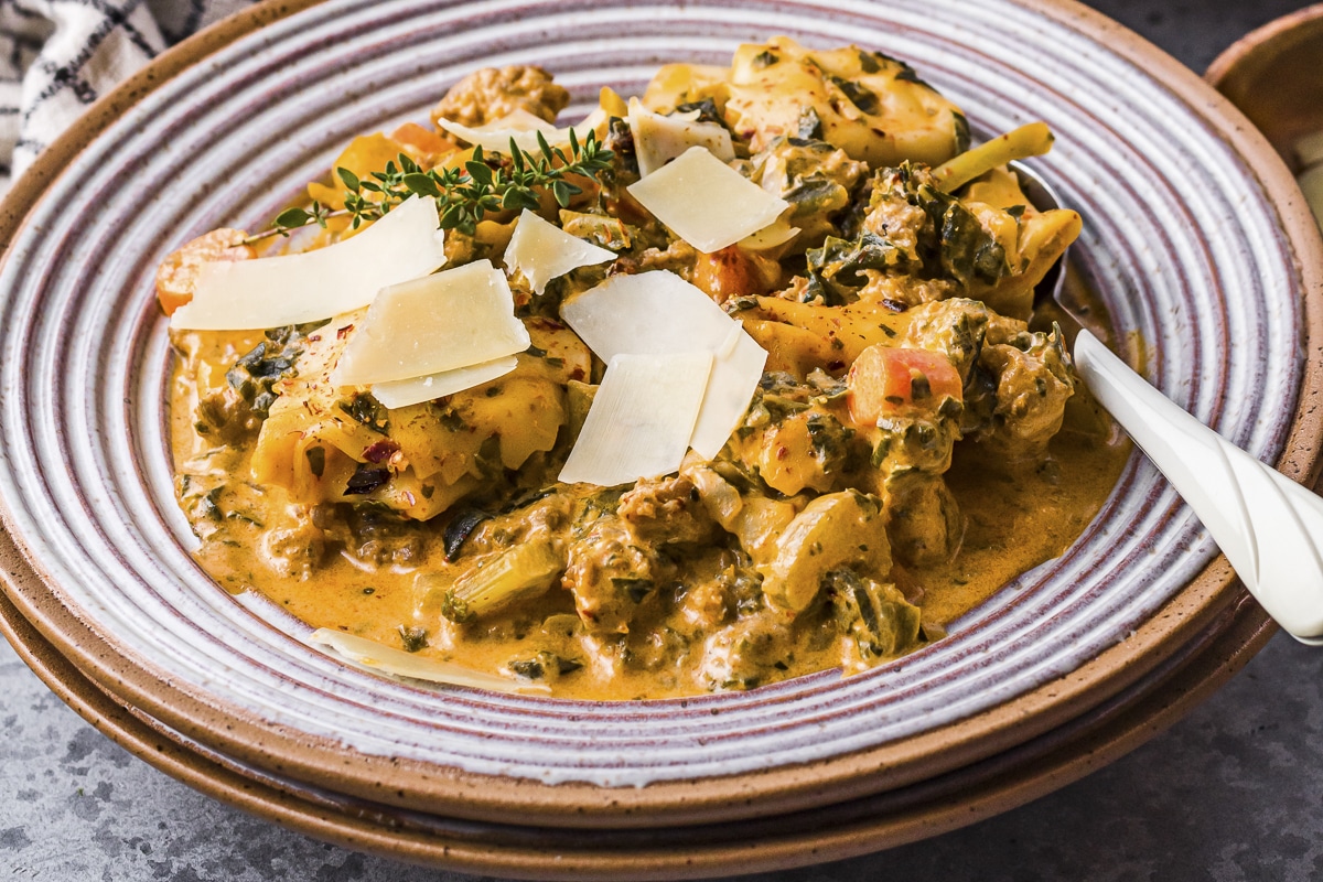 tortellini soup in bowl