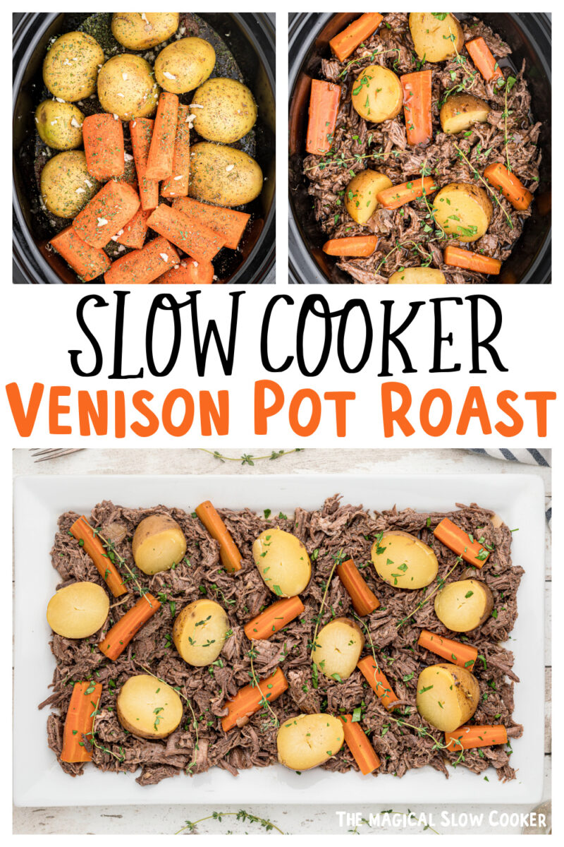 collage of venison pot roast photos with text overlay