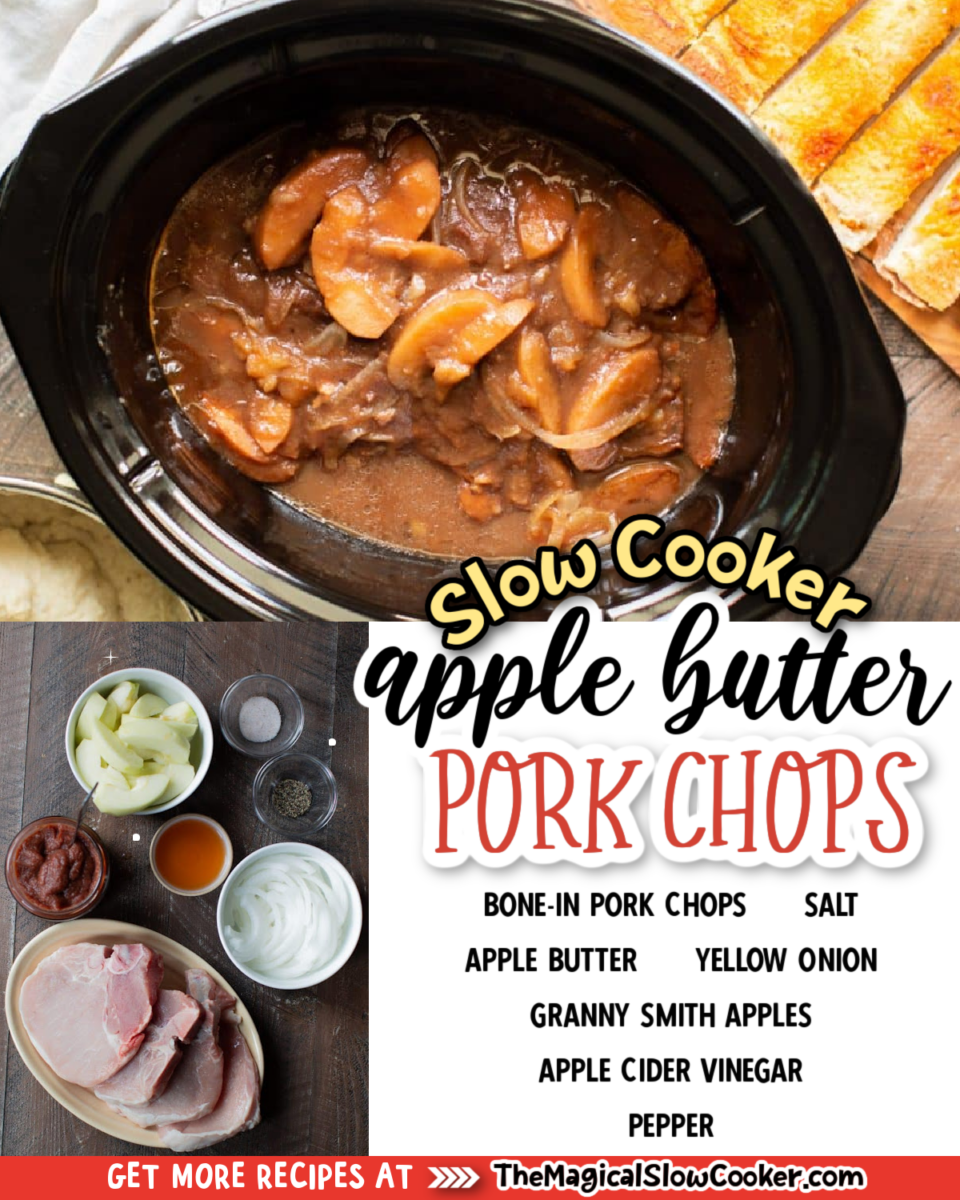 Collage of apple butter pork chop images.