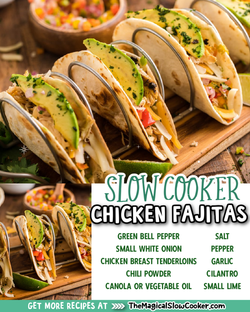 Collage of fajita images with text of what ingredients are needed.