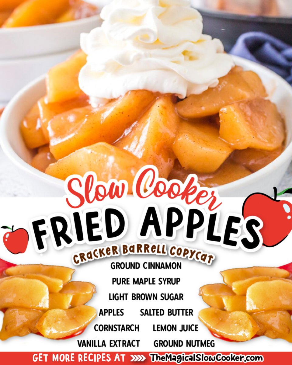 Collage of fried apples images with text of what ingredients are.