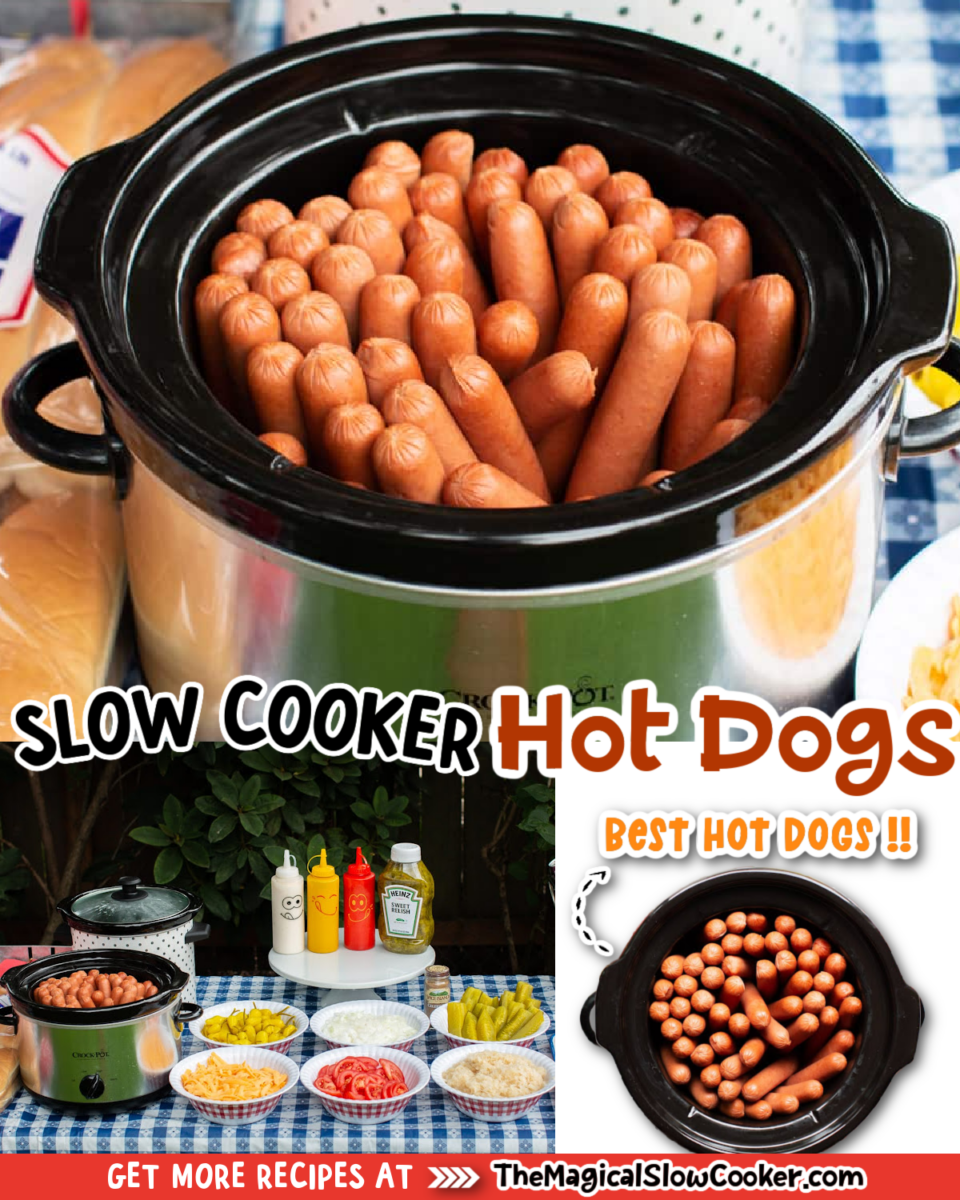 collage of hot dog images with text of what the ingredients are.
