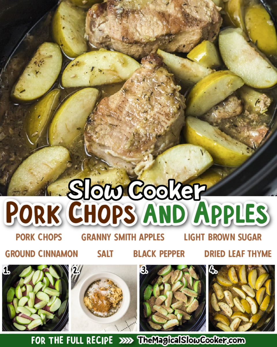 Collage of pork chop images with text of what ingredients are.