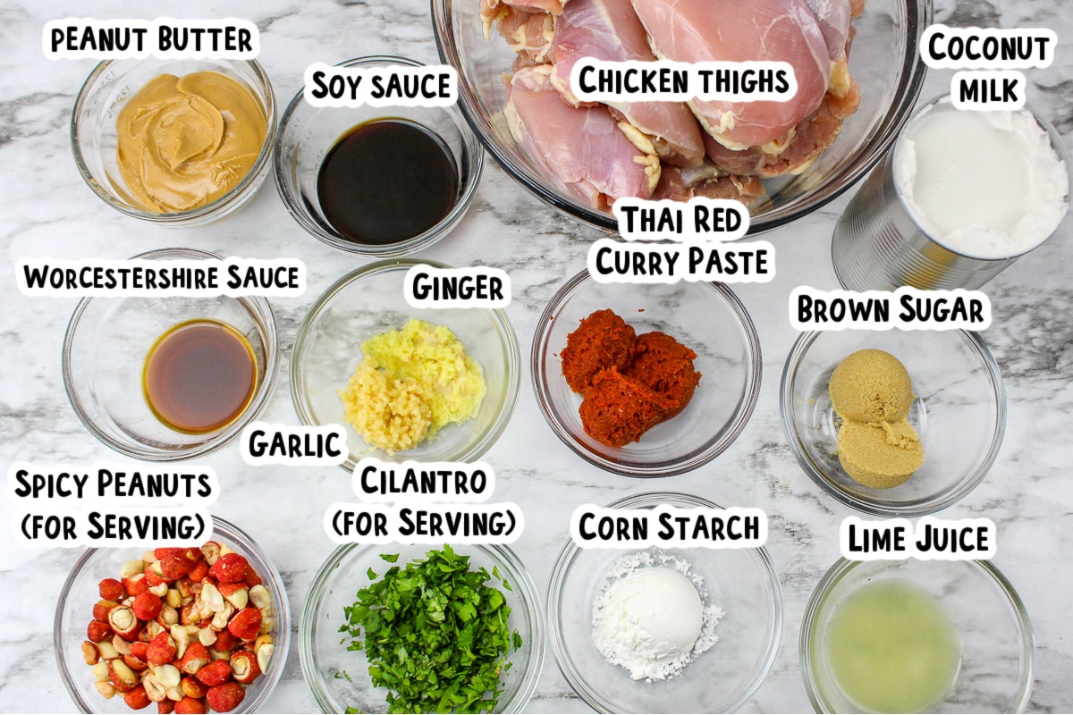 ingredients for thai chicken on table.