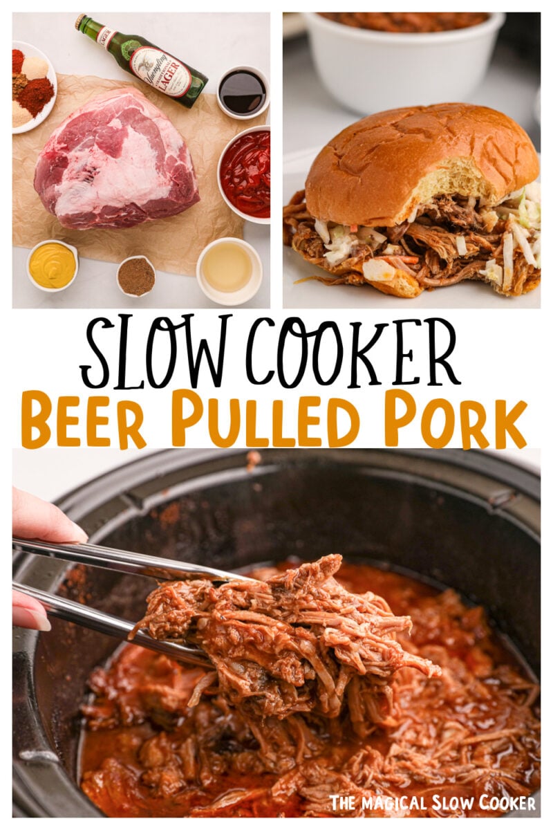 collage of beer pork images with text overlay for pinterest.