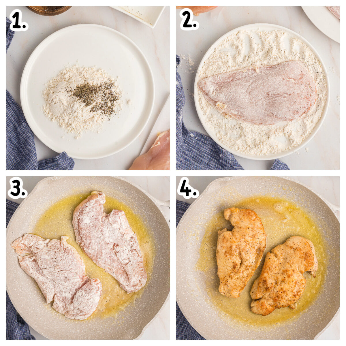 How to coat chicken in flour and brown it in skillet.