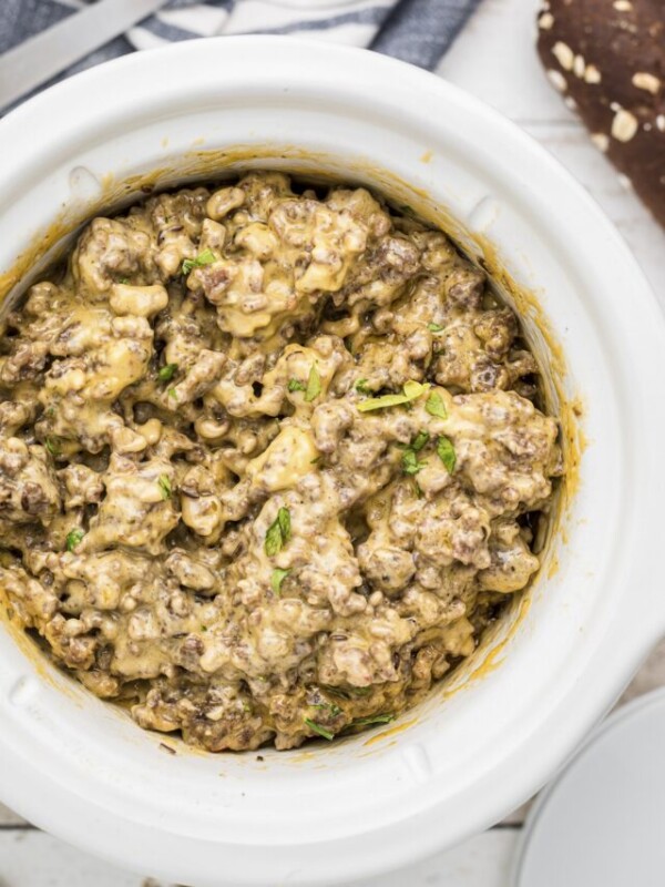 slow cooker filled with hanky panky dip