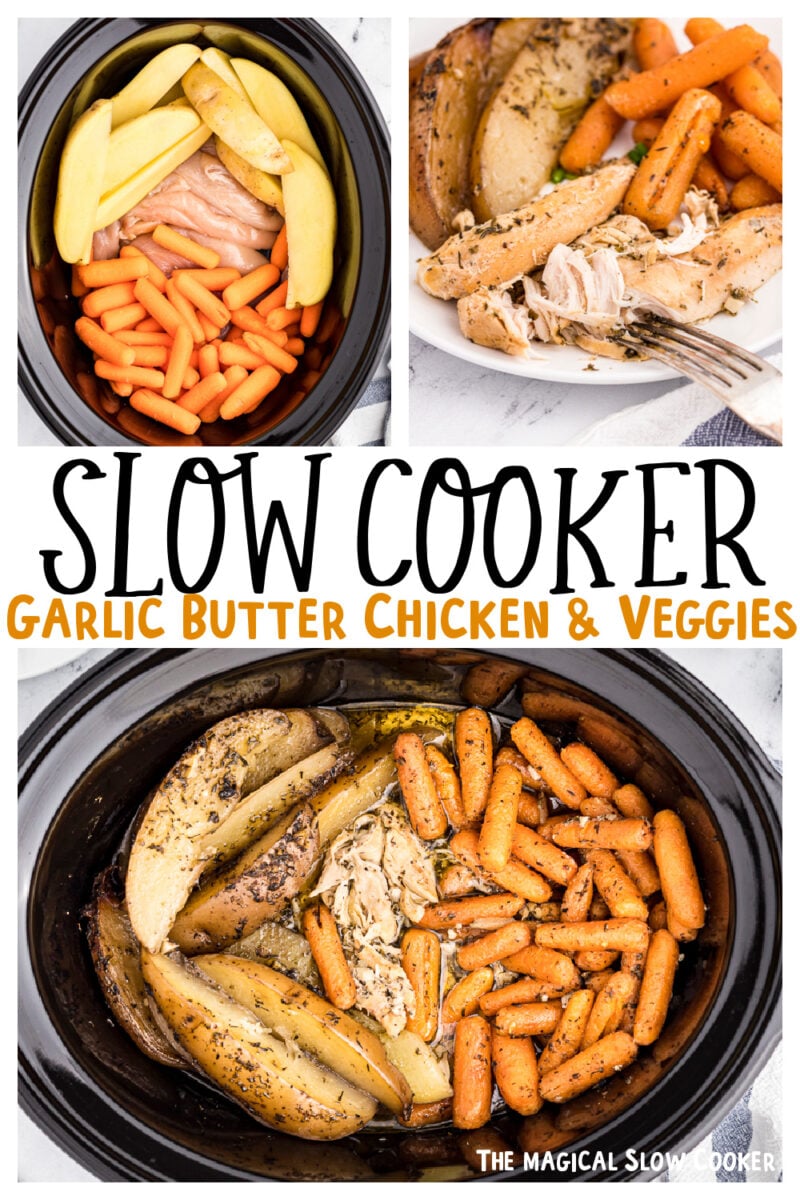 collage of garlic butter chicken and veggies for Pinterest with text.