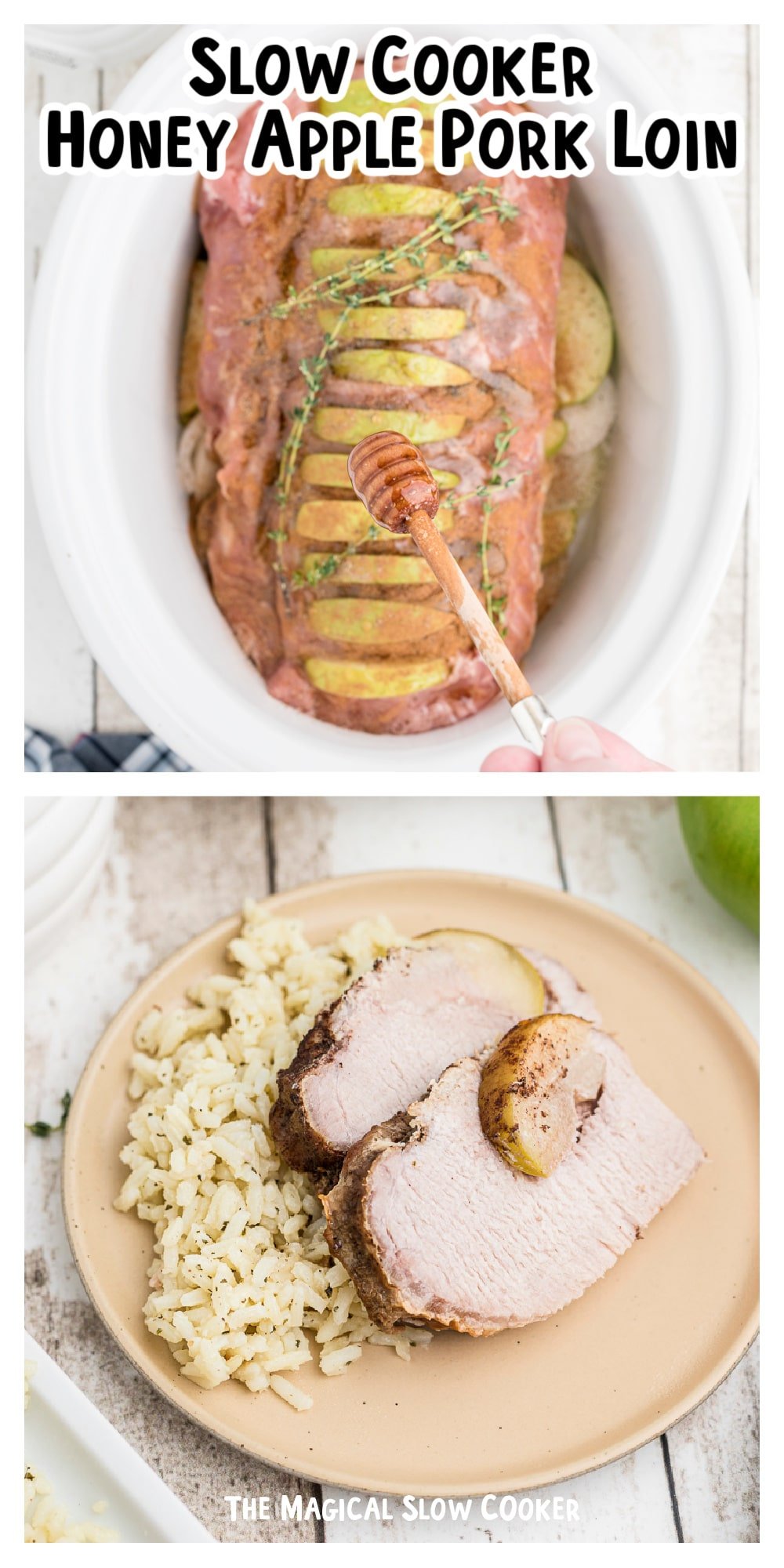 Long image of honey apple pork loin for pinterest