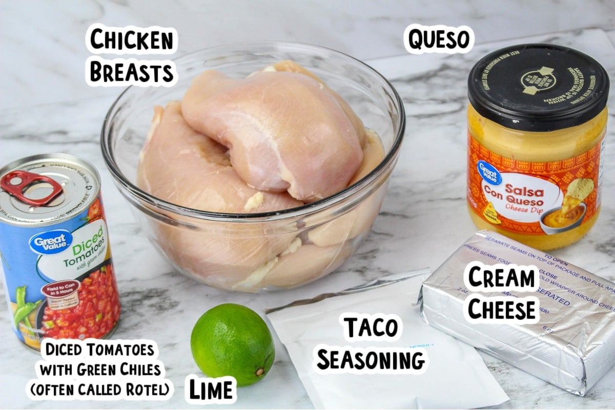 Ingredients for queso chicken on table.