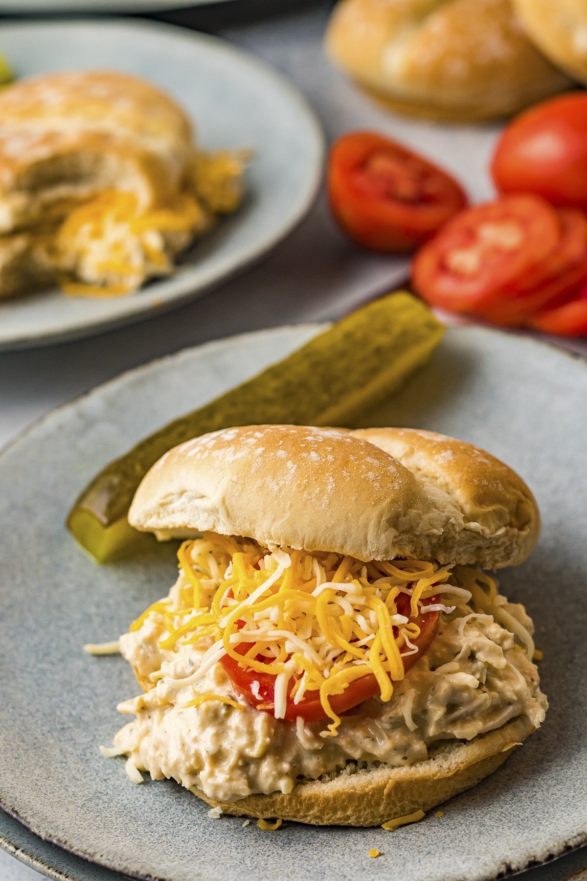 creamy ranch chicken on a bun.