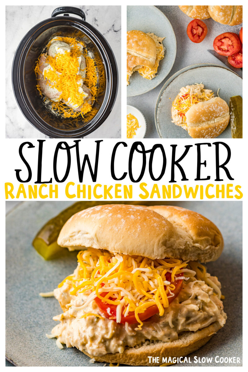 collage of ranch chicken sandwiches images with text overlay for pinterest.