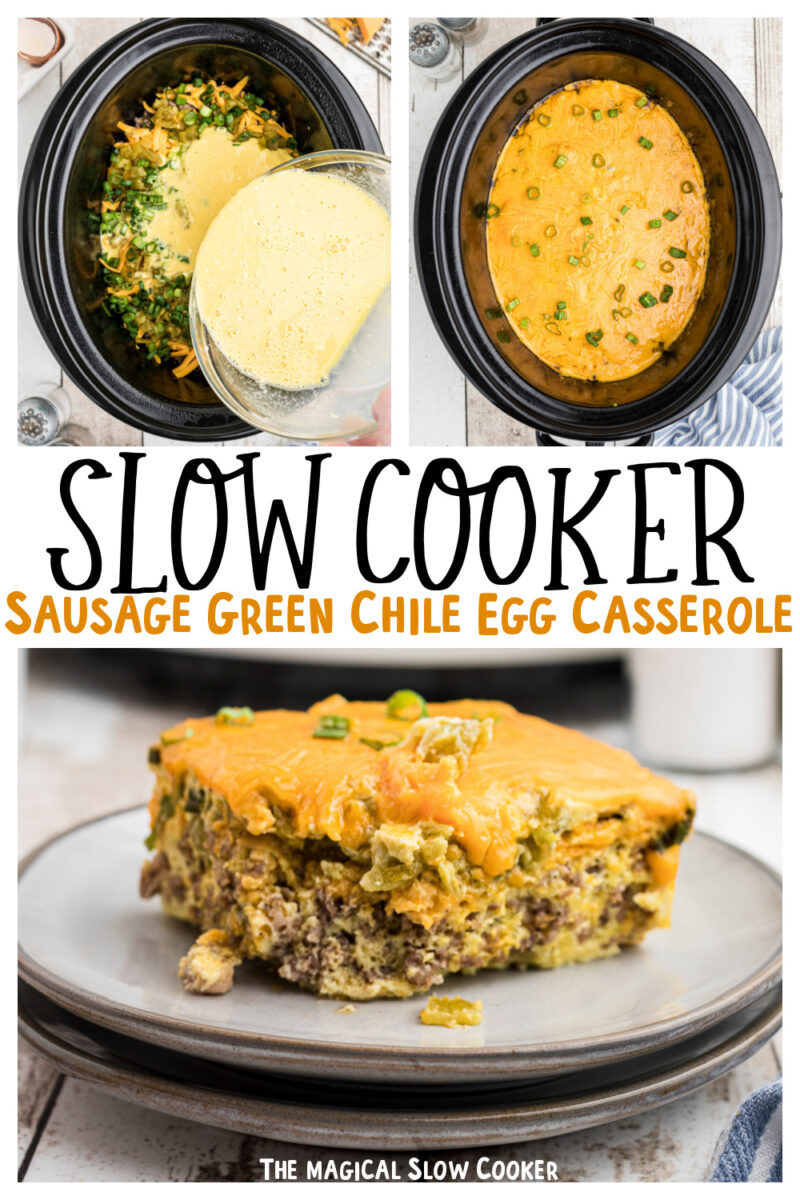 Collage of egg sausage casserole with text for pinterest.