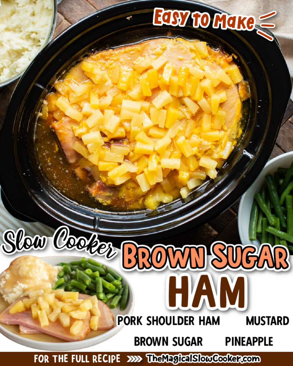 collage of brown sugar ham images with text of ingredients.