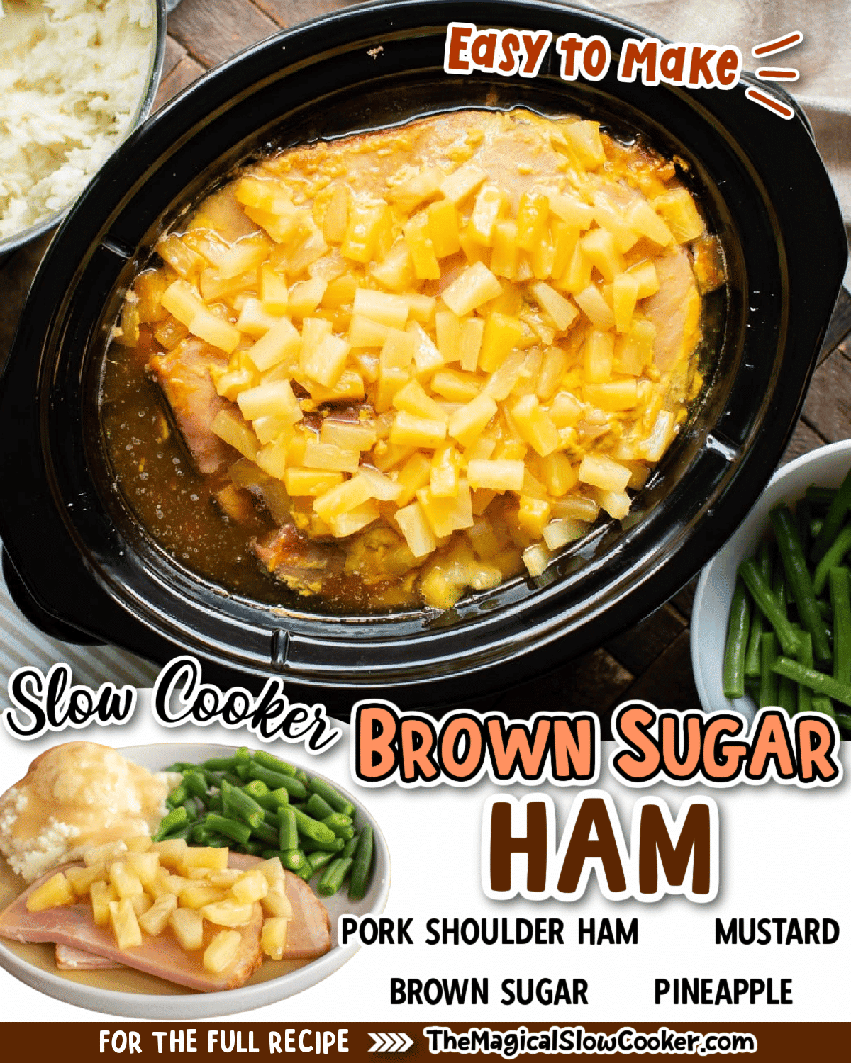 collage of brown sugar ham images with text of ingredients.