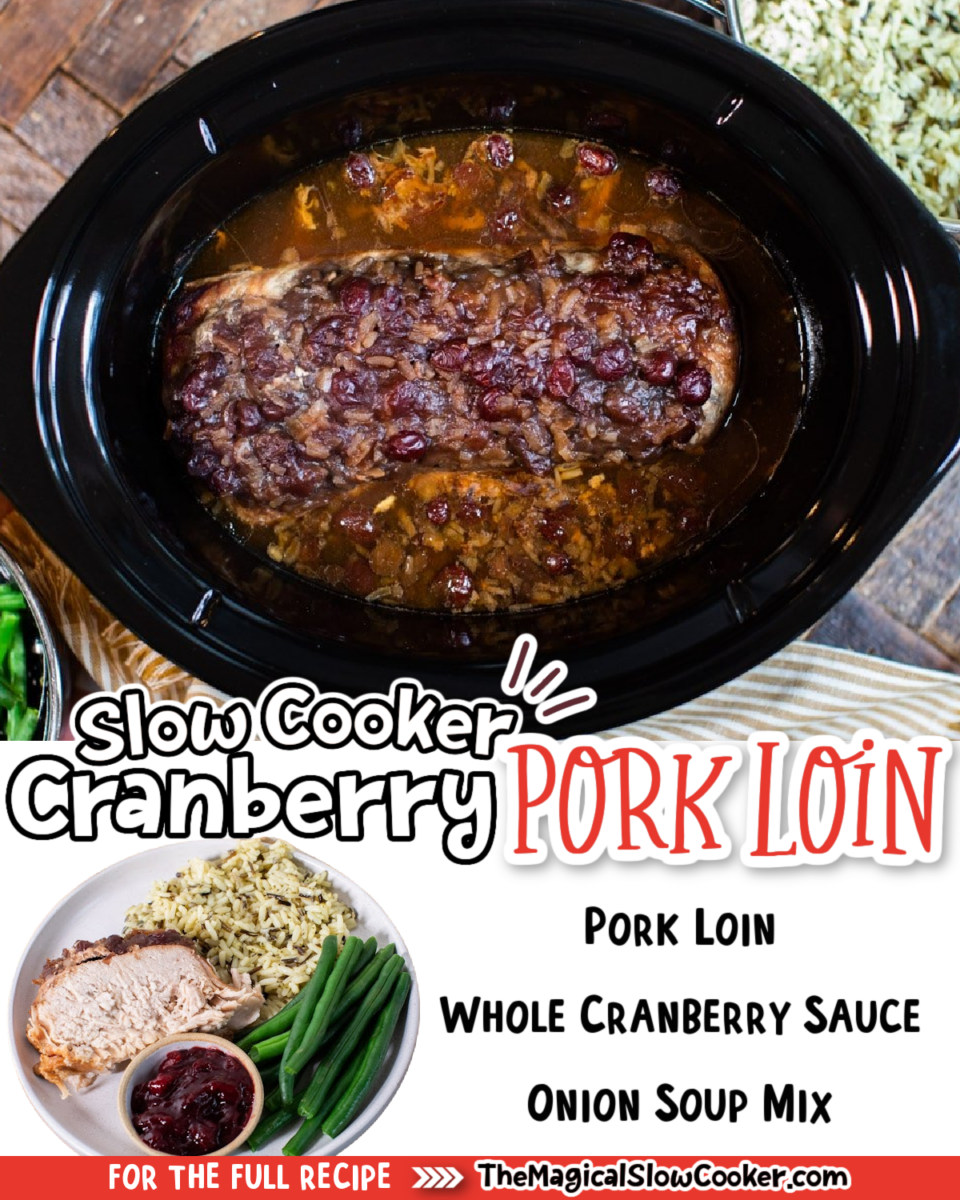 collage of cranberry pork images with text of ingredients.
