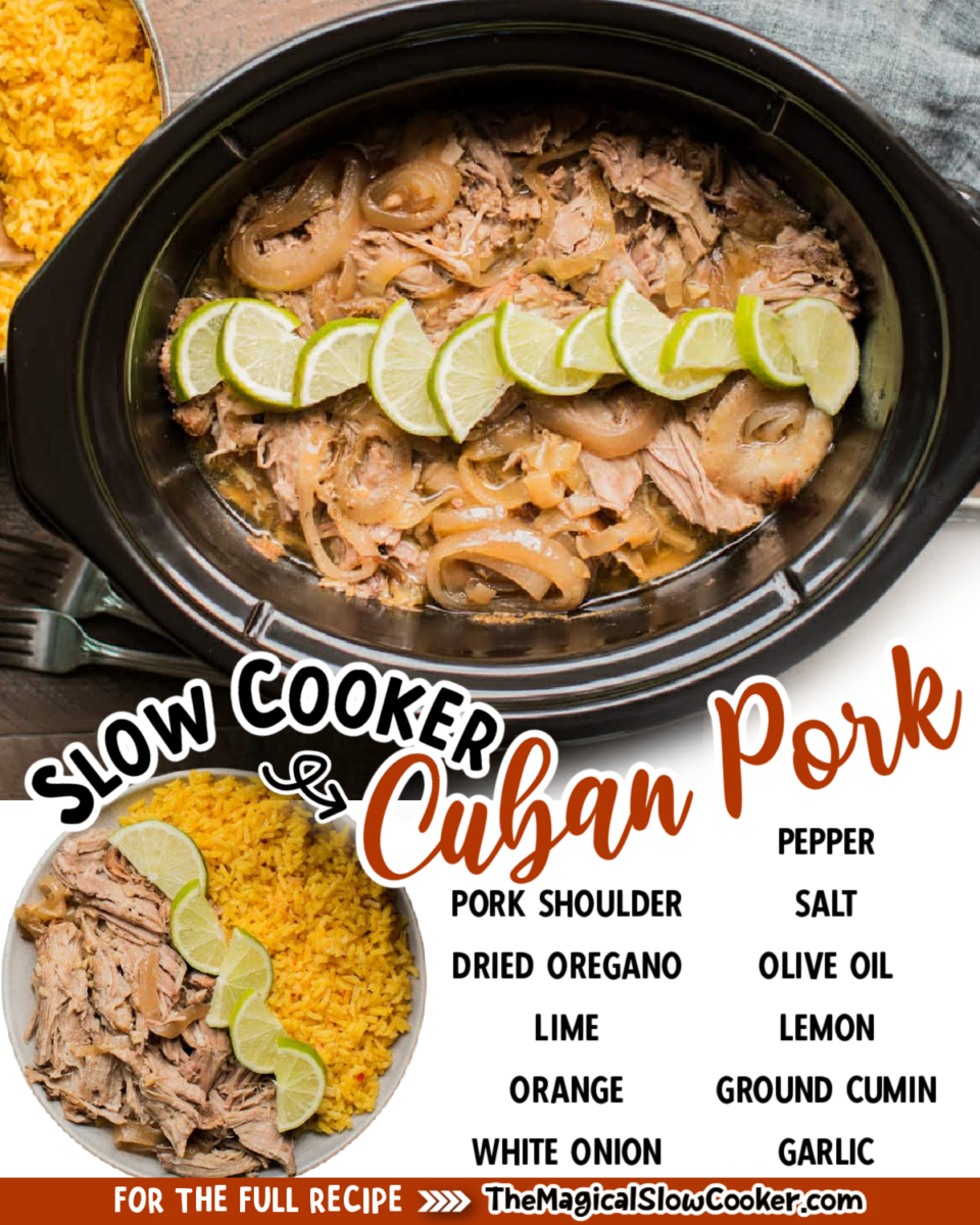 collage of cuban pork images with text of ingredients.