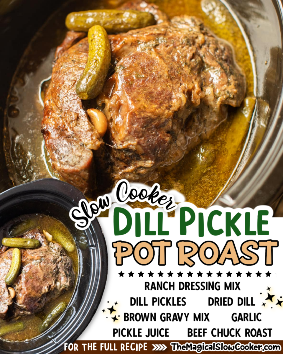 collage of dill pickle images with text of ingredients.