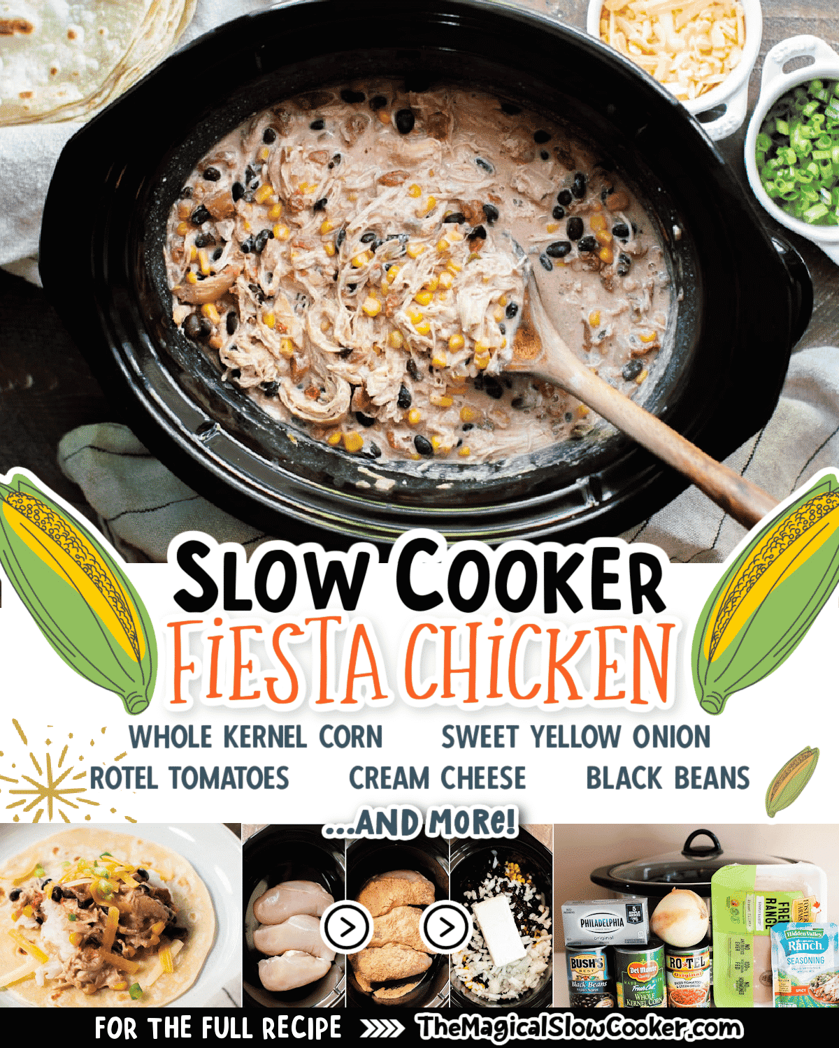 collage of fiesta chicken images with text of ingredients.