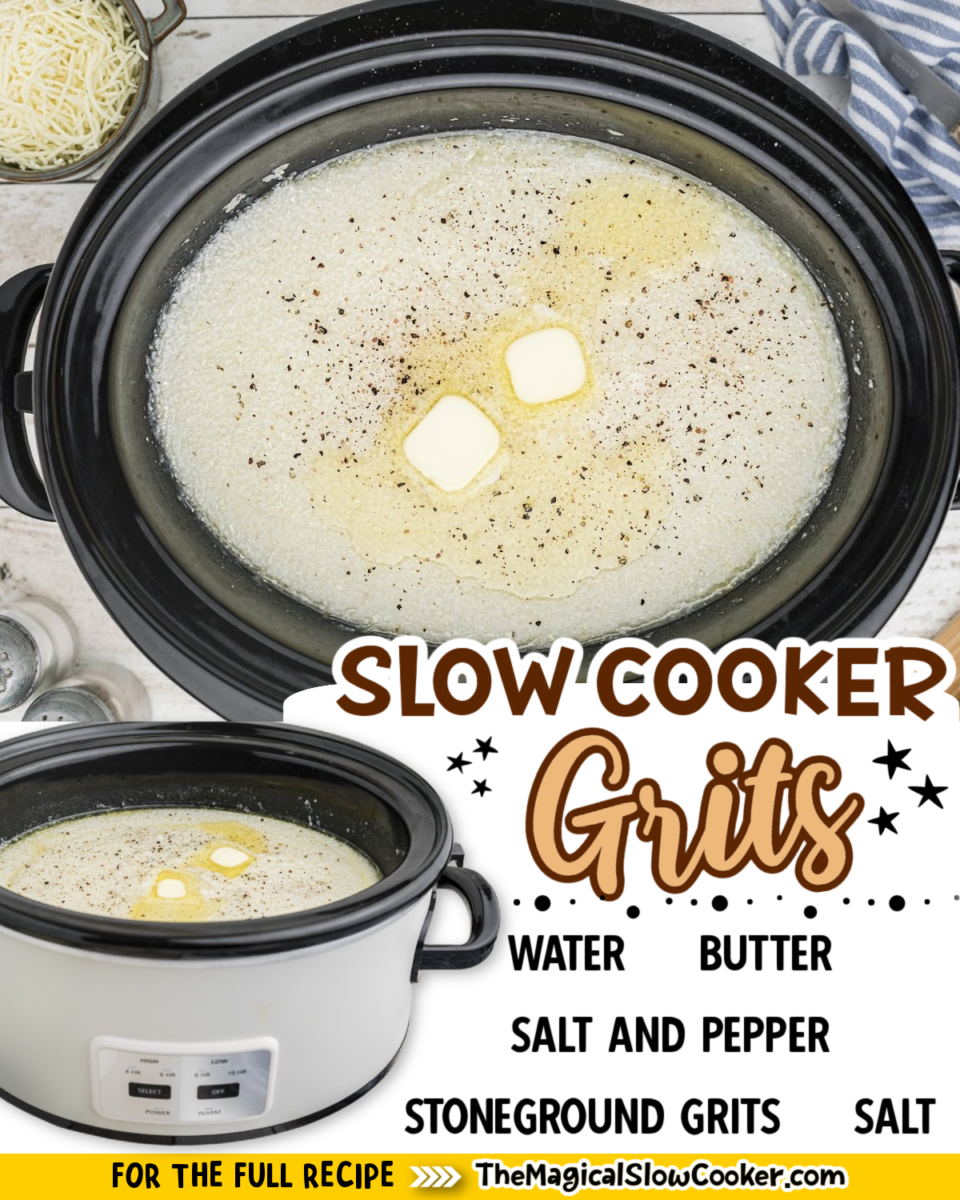 Collage of grits images with text of ingredients.