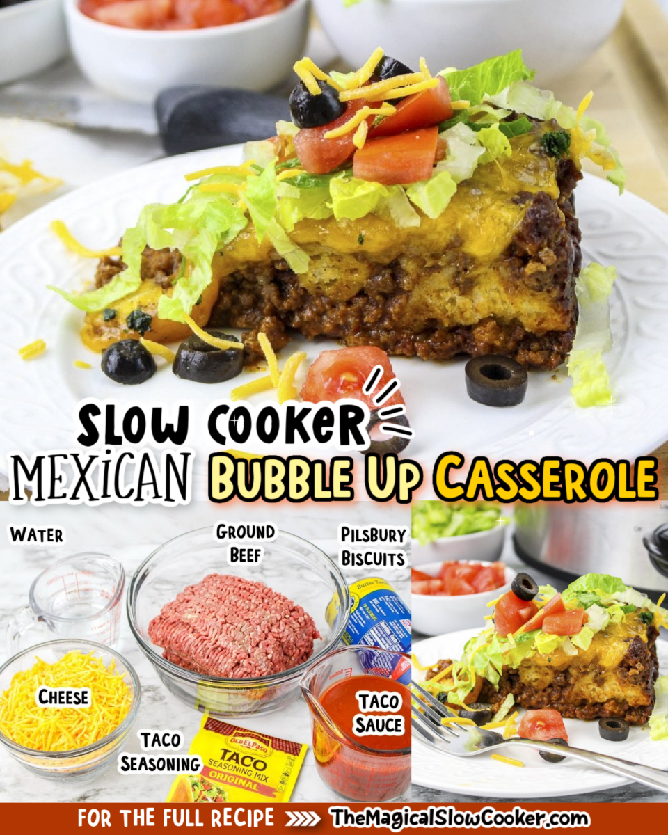 collage of mexican bubble up casserole images with text of ingredients.