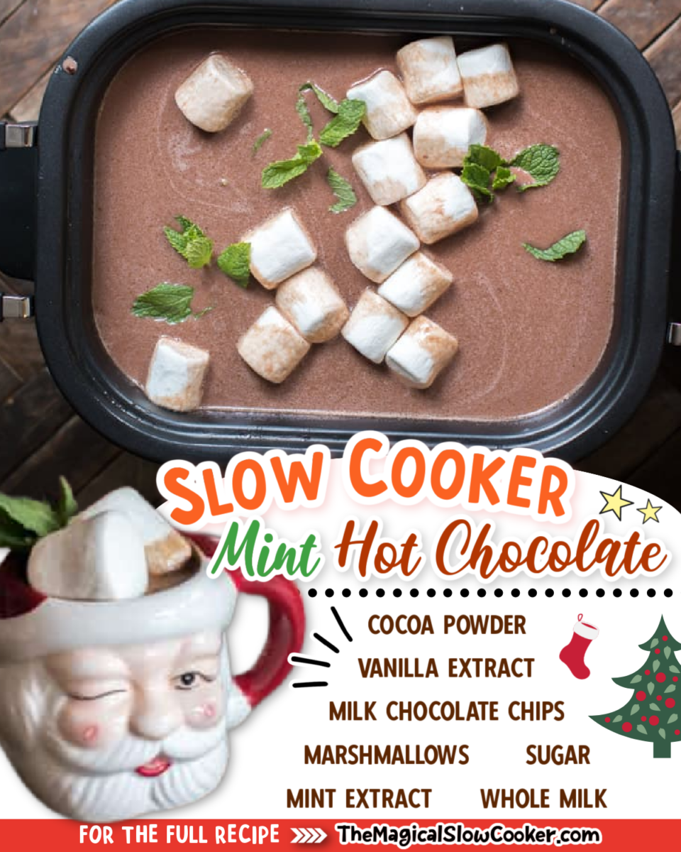 mint hot chocolate images with with text of ingredients.