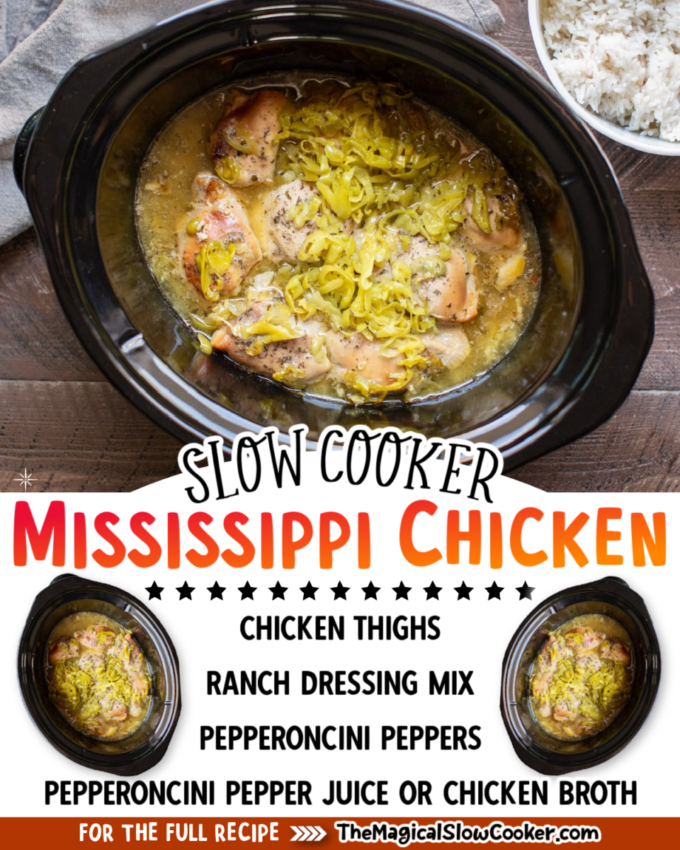 collage of mississippi chicken images with text of ingredients.