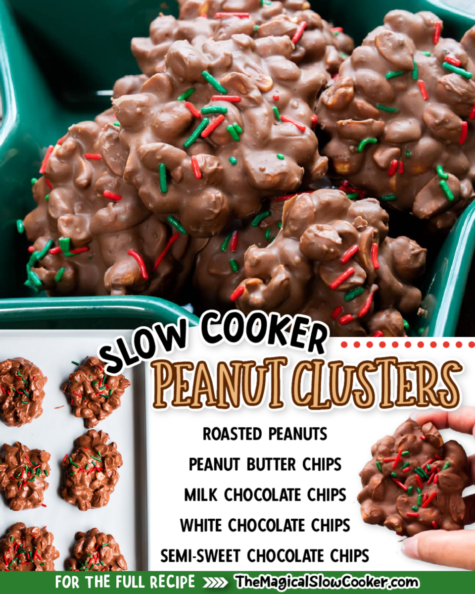collage of peanut cluster images with text of ingredients.