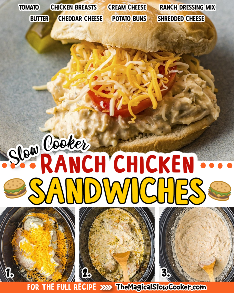 collage of ranch chicken images with text of ingredients.