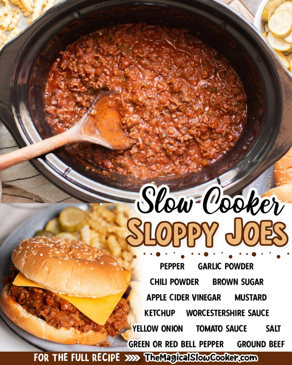 collage of sloppy joe images with text of ingredients.