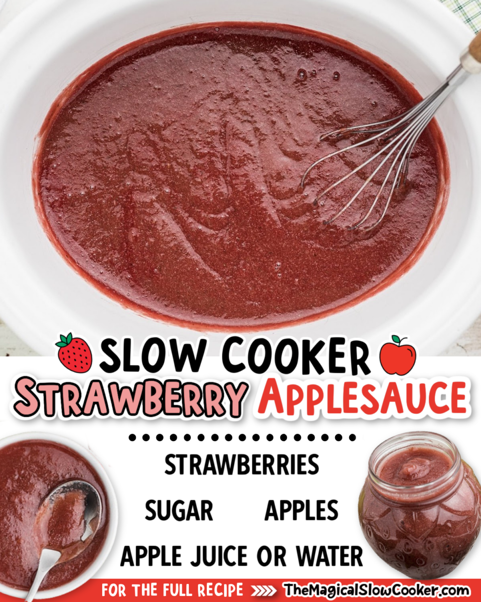 strawberry applesauce ingredients with text of ingredients.