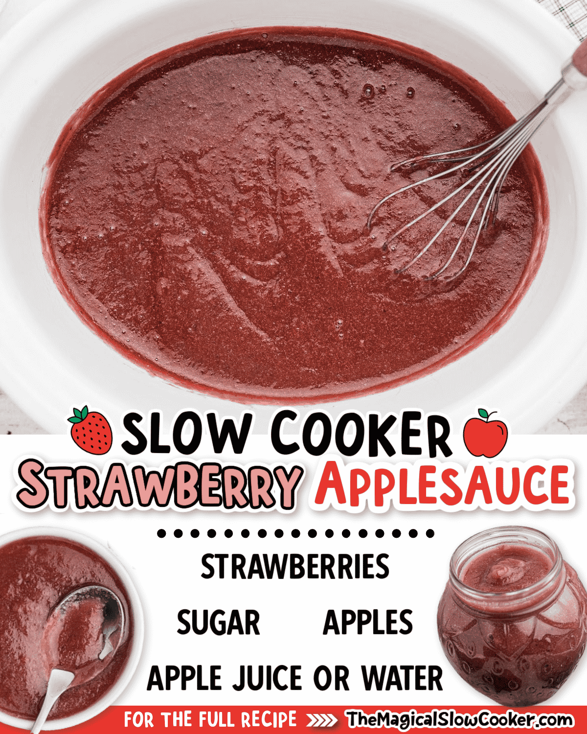 strawberry applesauce ingredients with text of ingredients.