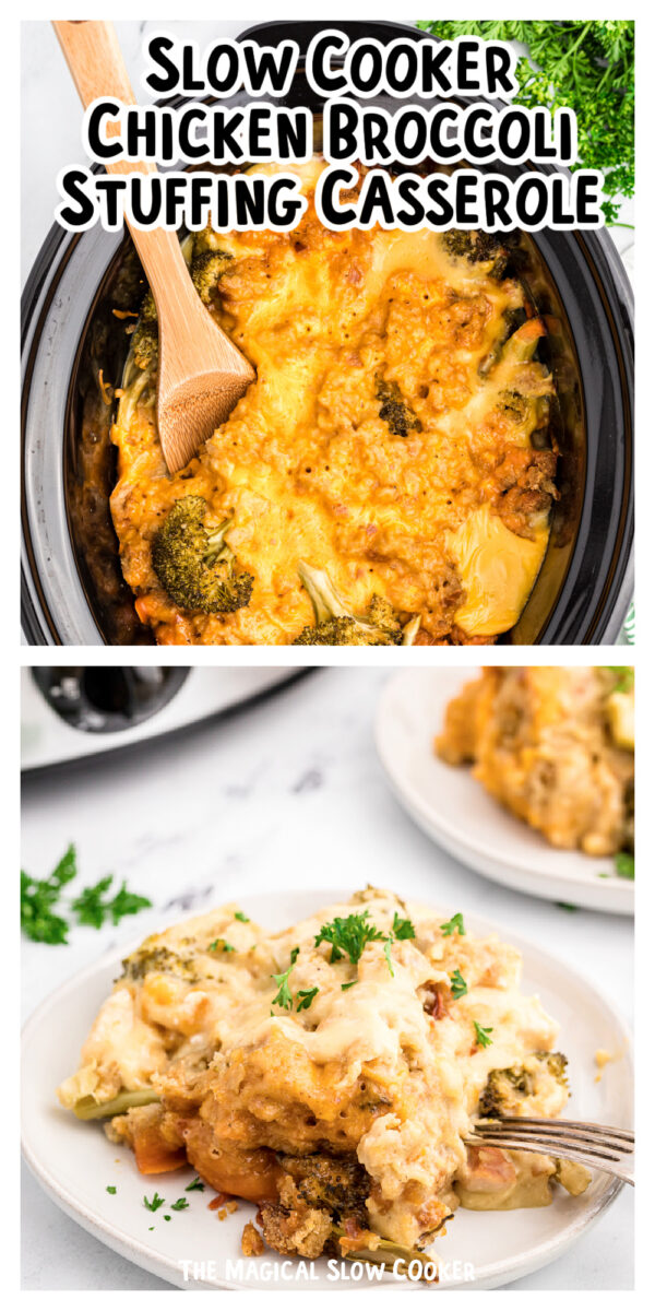Long image of chicken broccoli casserole with texr for pinterest.