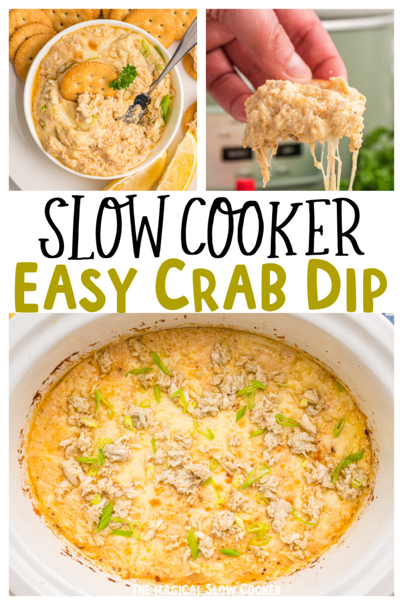 collage of crab dip images with text overlay for pinterest.