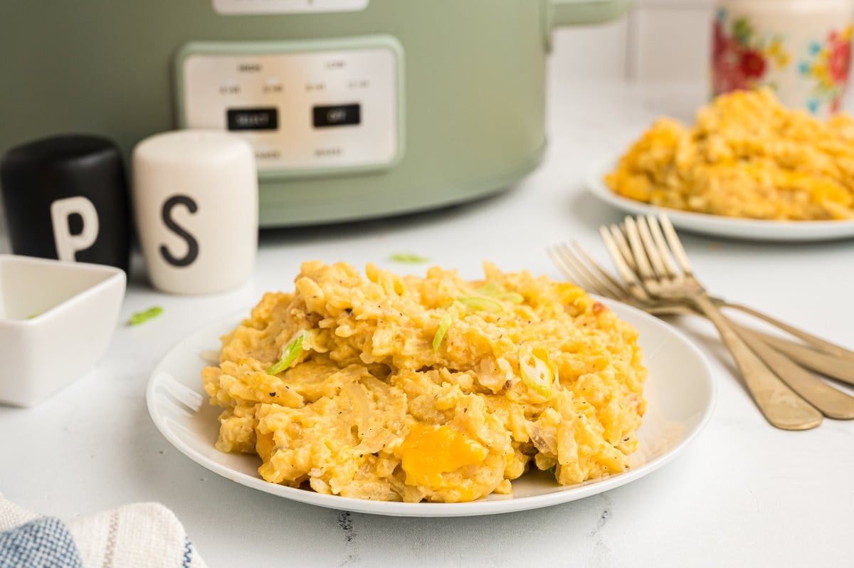 plate of hashbrown casserole.