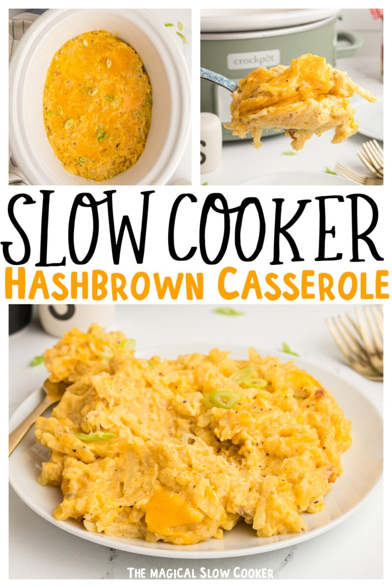 collage of hashbrown casserole images with text overlay for pinterest.
