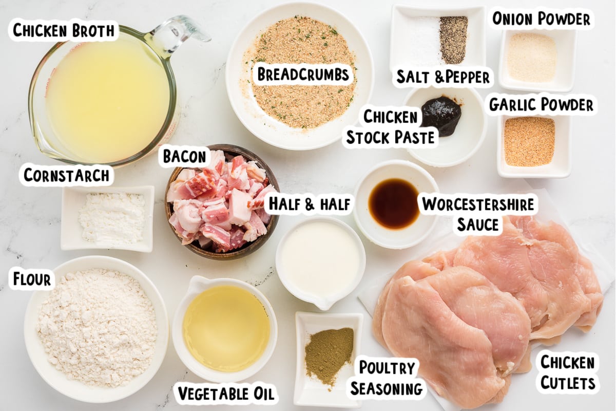 Ingredients for smothered chicken on a table.